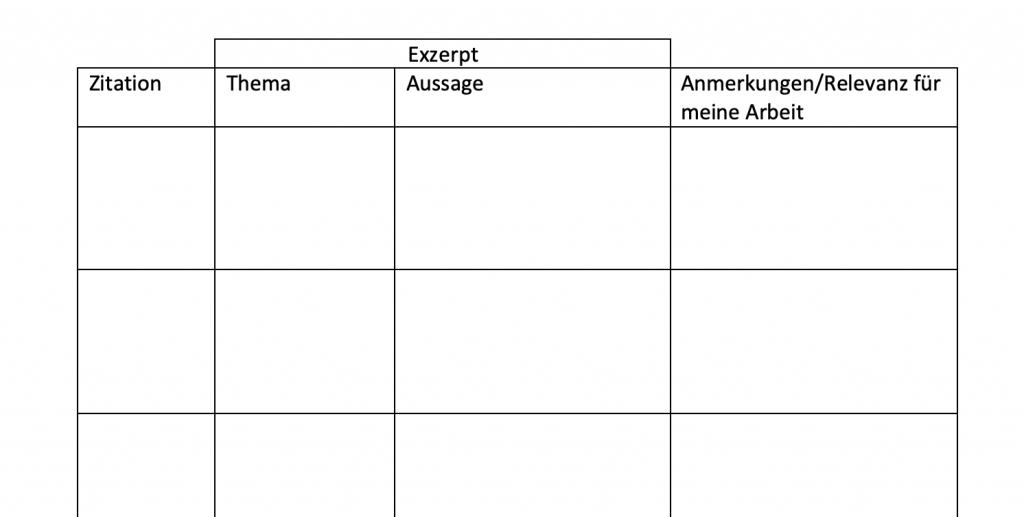 Exzerpt schreiben exzerpieren Tabelle 